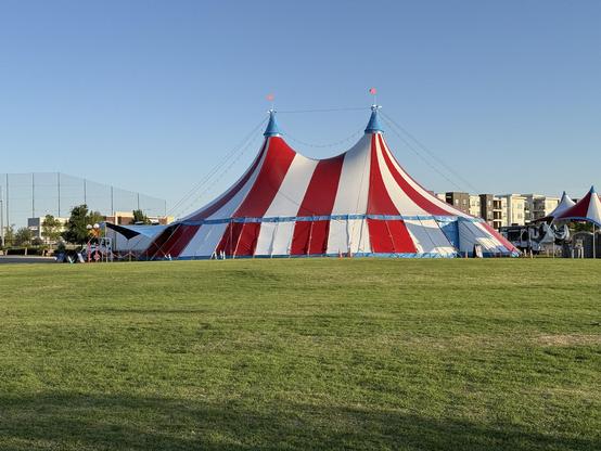 A circus tent in a field 