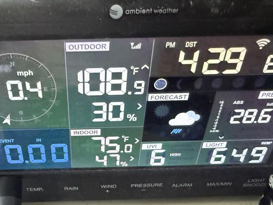 Temperature gauge showing a temperature of 108.