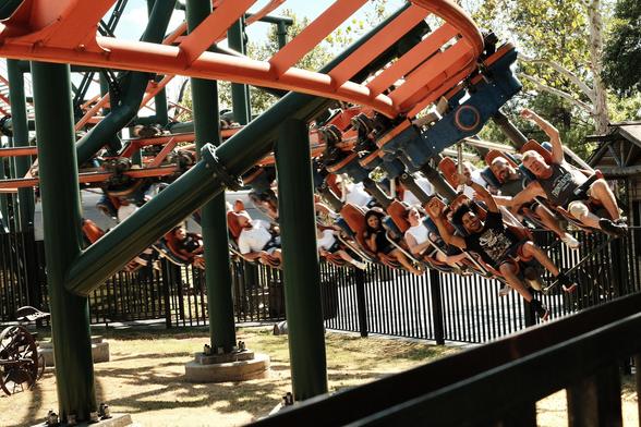People on a roller coaster.