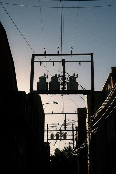 Silhouette of electrical transformers